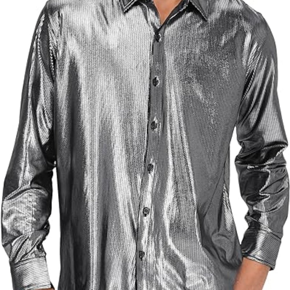 PJ Paul Jones NWT  silver metallic  men's shirt  retro 70's size M